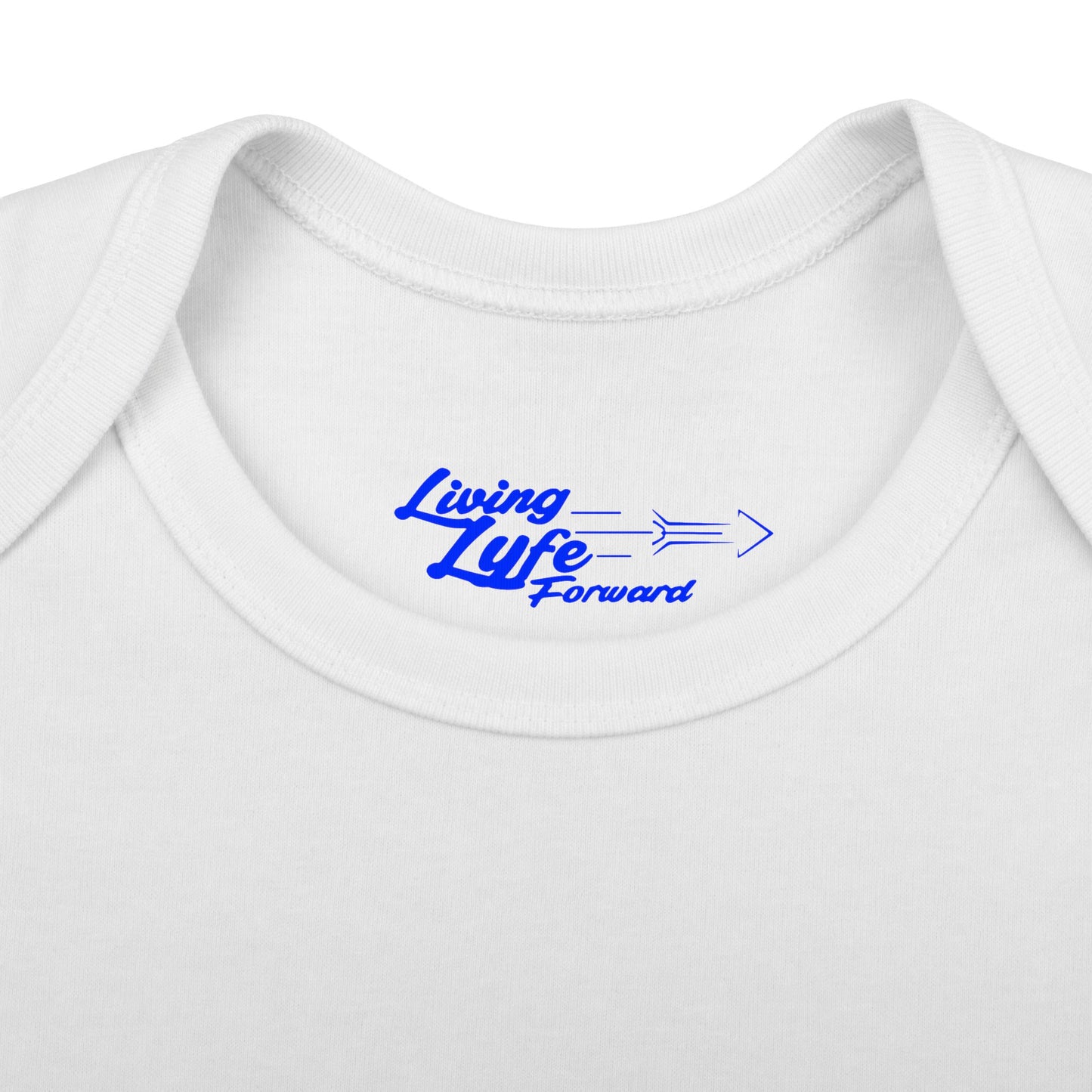Infant Bodysuit - "Living Life Forward" Graphic Baby Onesie (Blue Logo)