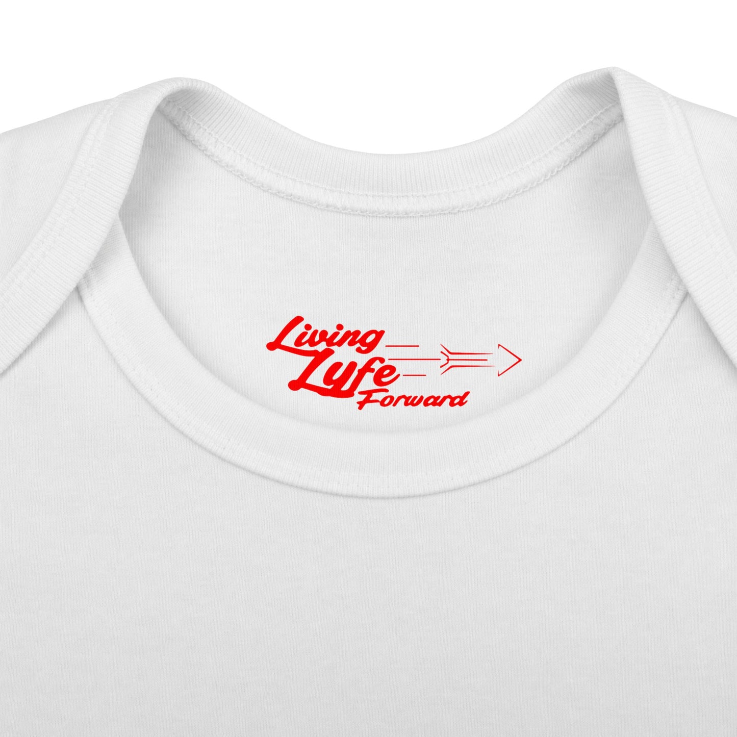 Infant Bodysuit - "Living Life Forward" Graphic Baby Onesie (Red Logo)