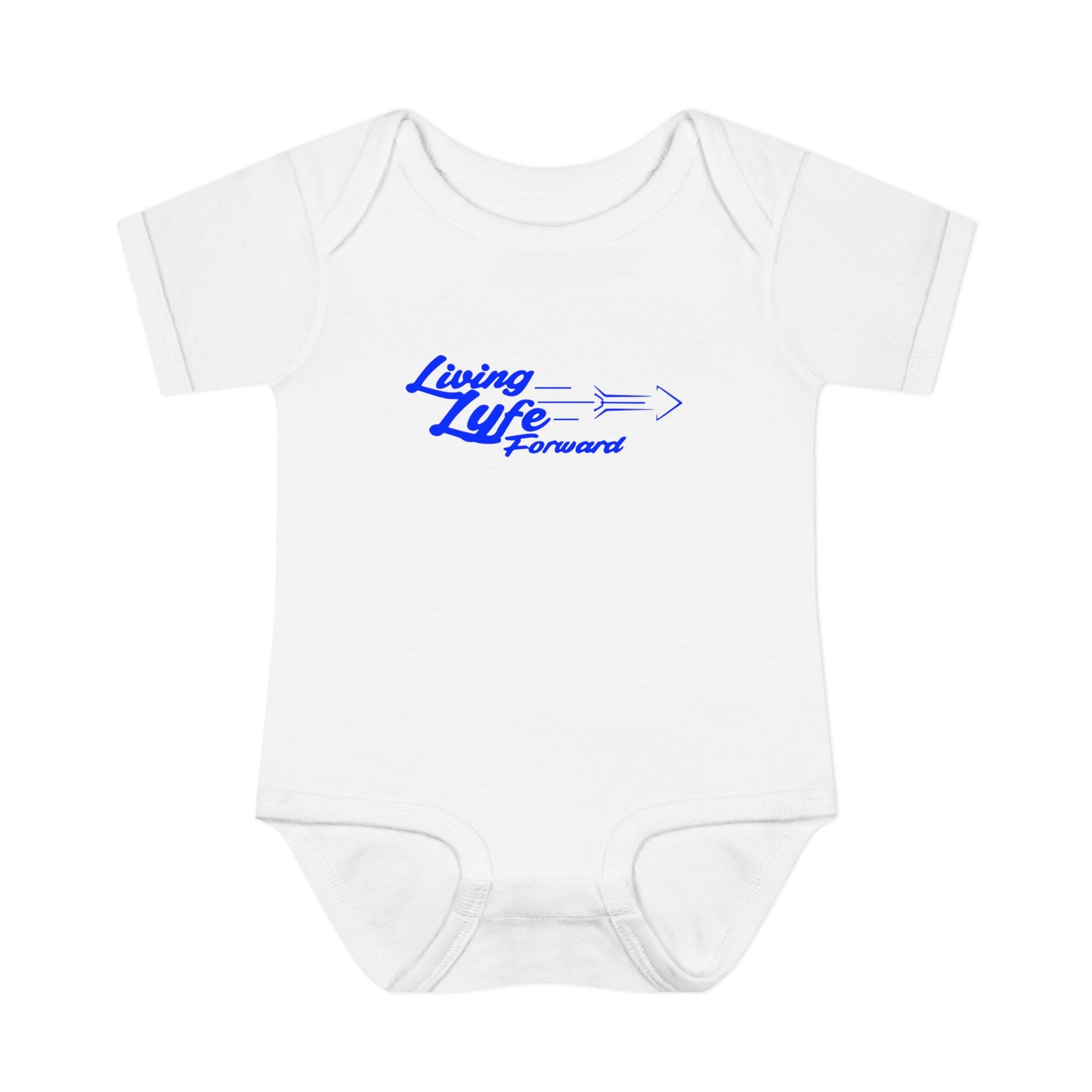 Infant Bodysuit - "Living Life Forward" Graphic Baby Onesie (Blue Logo)