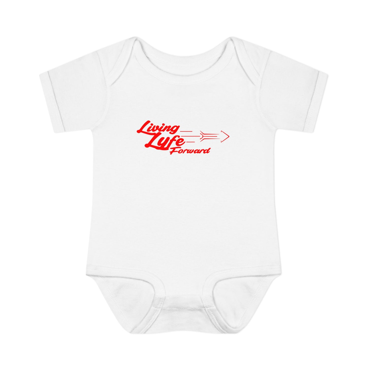Infant Bodysuit - "Living Life Forward" Graphic Baby Onesie (Red Logo)
